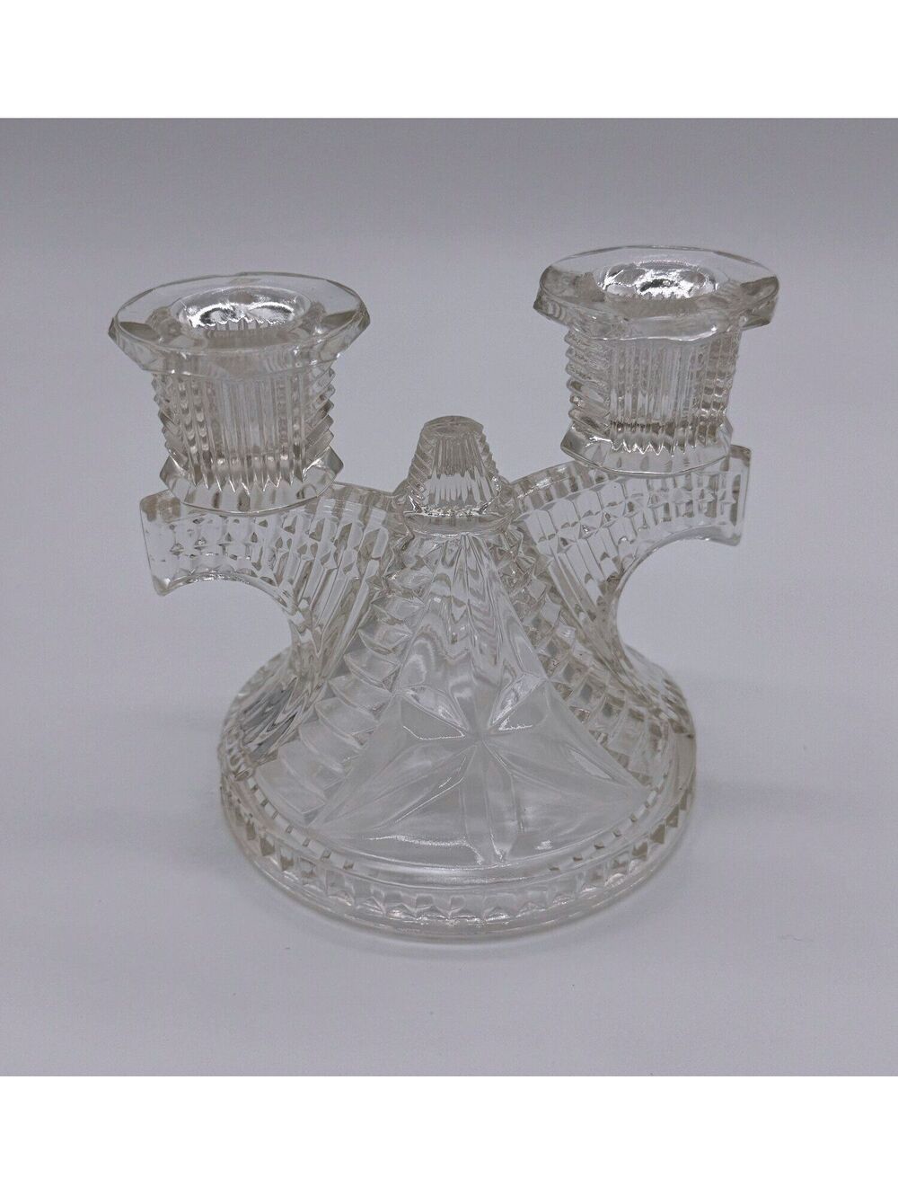 Vintage Federal Glass Double Light Candlestick - Wigwam Clear